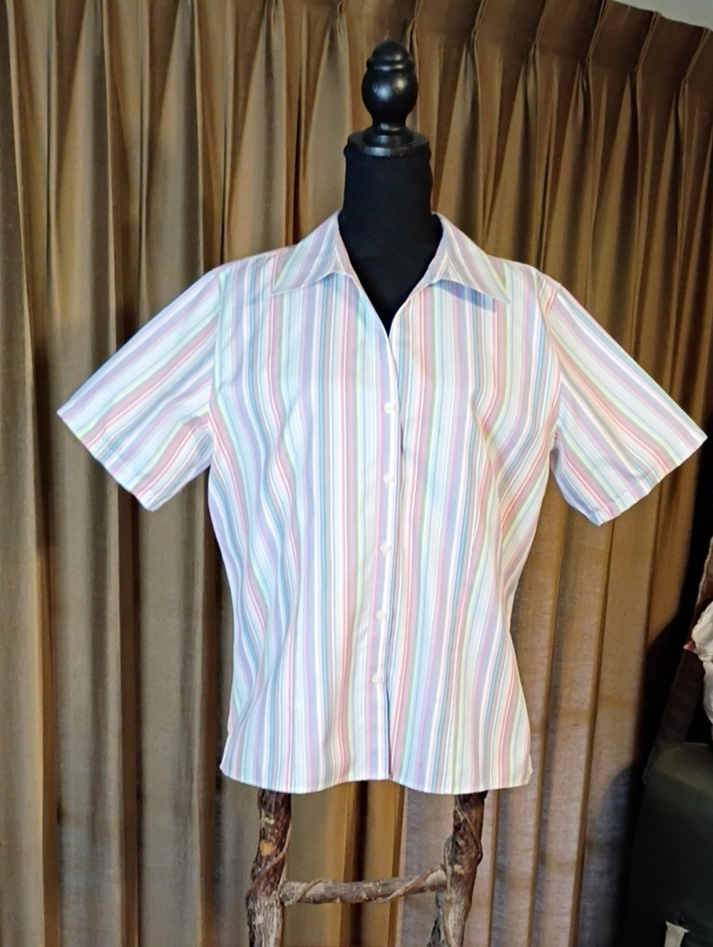 Vintage Short-Sleeve Striped Button-Up Shirt in Pastel By Westbound Gold Label